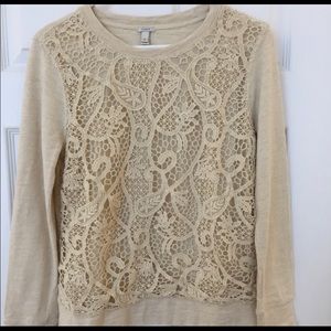 J Crew lace sweatshirt medium oatmeal color